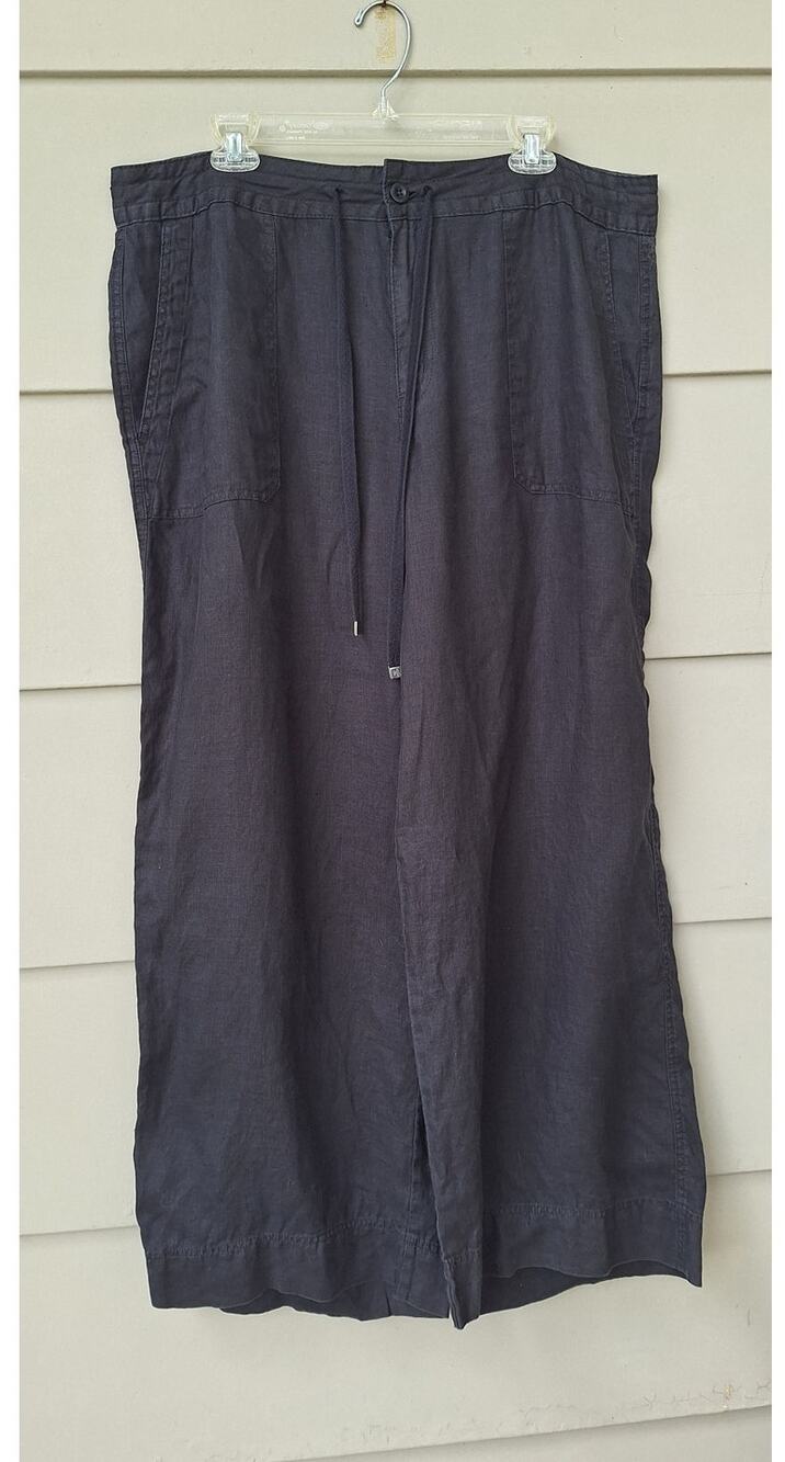 Lauren Ralph Lauren Women's 100% Linen Black Wide Leg Pants Trousers Size 16
